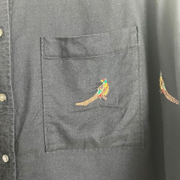 L.L. Bean Signature 100% Cotton Black Embroidered Pheasant Print Classic Blouse - Picture 6 of 12